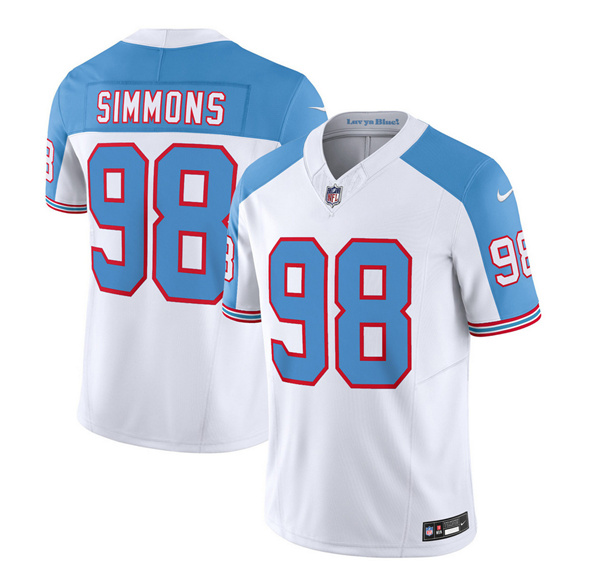 Men's Tennessee Titans #98 Jeffery Simmons White/Blue 2023 F.U.S.E. Vapor Limited Throwback Football Stitched Jersey